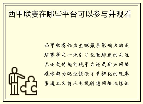 西甲联赛在哪些平台可以参与并观看